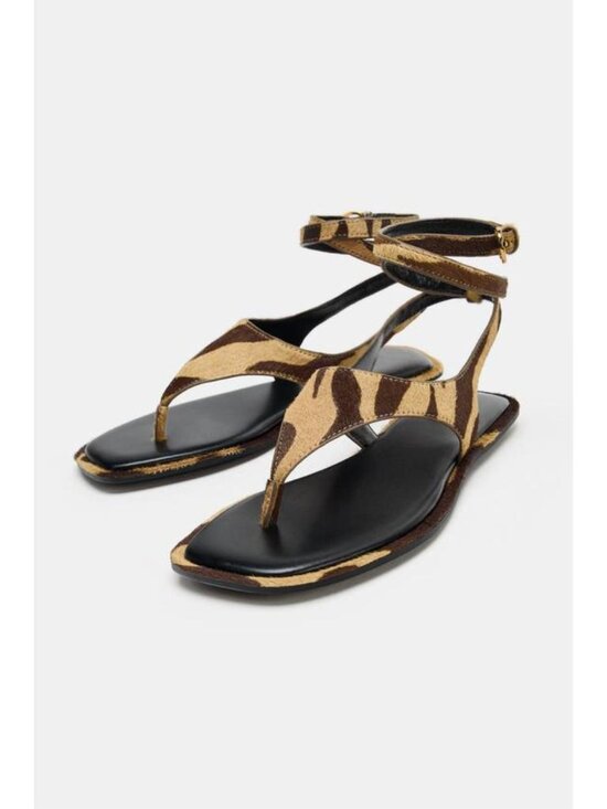 Zara Shoes - ZARA ANIMAL PRINT LEATHER SANDALS WITH FUR EFFECT 3602/810/194